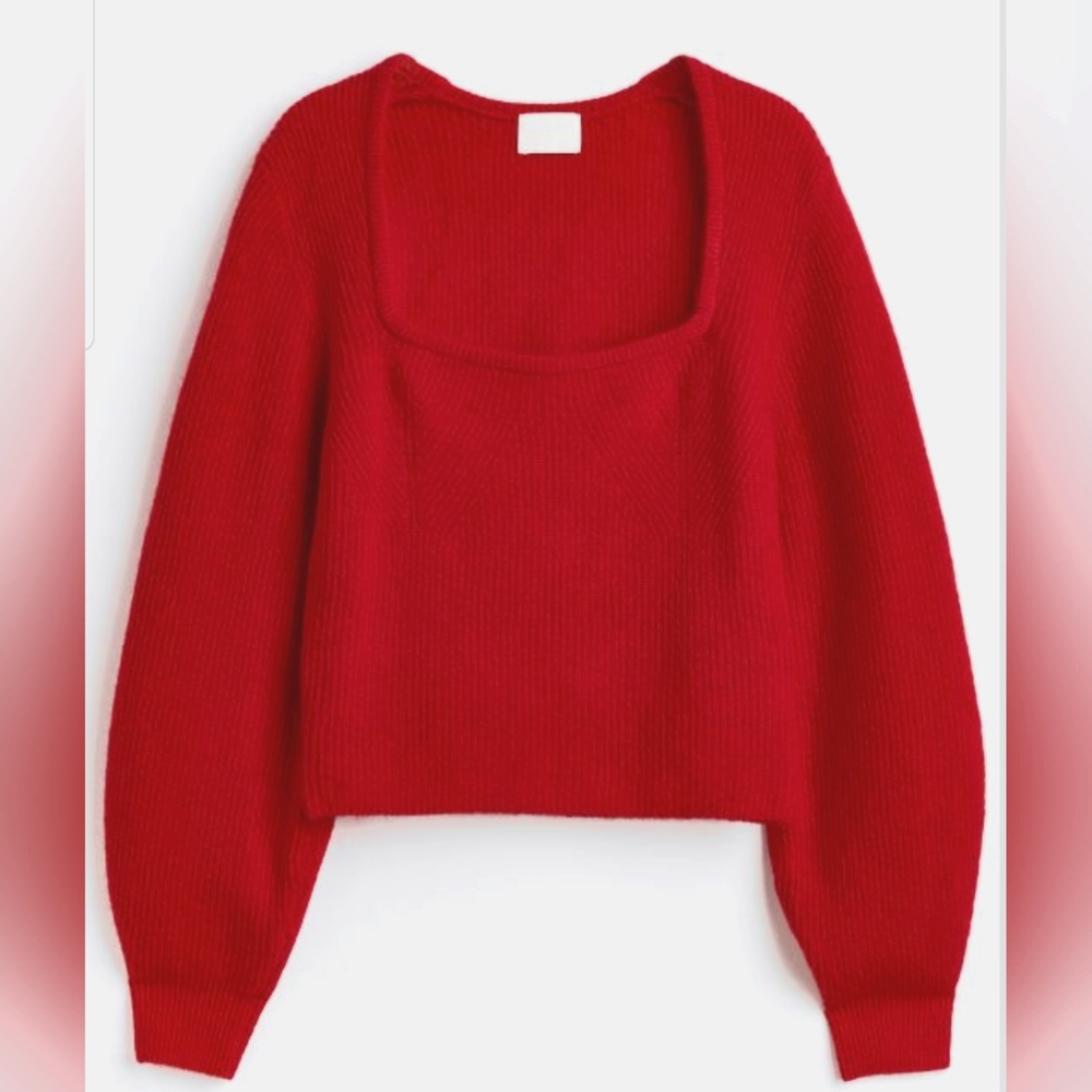 H&M vibrant Rib-Knit red sweater for women Size S
